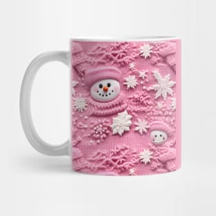 Cute Pink Snowmen Retro Chrismas Snowflakes Knitted Pattern Mug